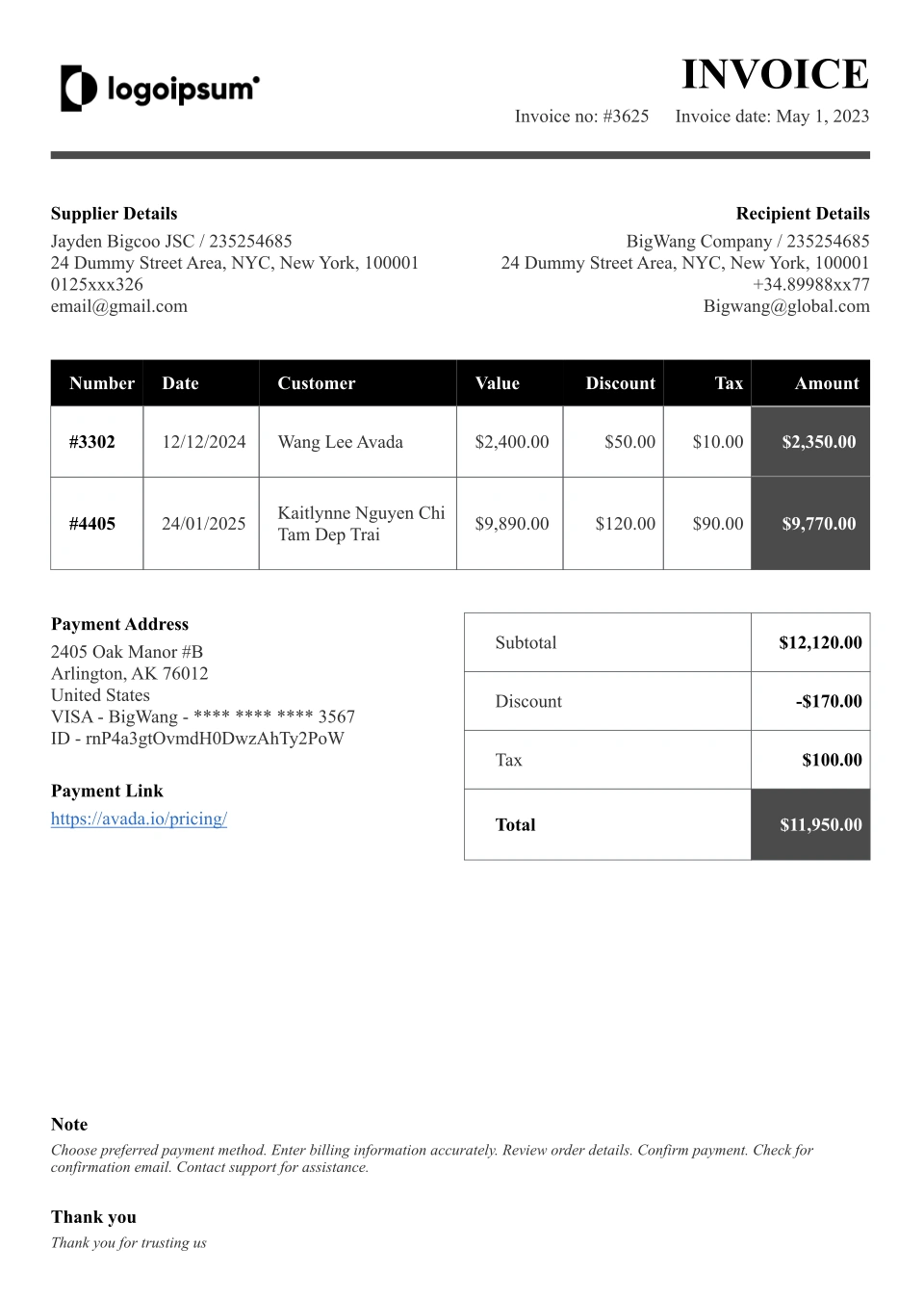 Professional Invoice Template Variant