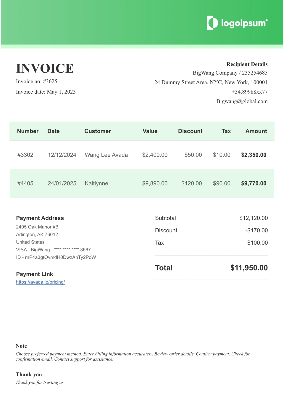 Professional Invoice Template Alt